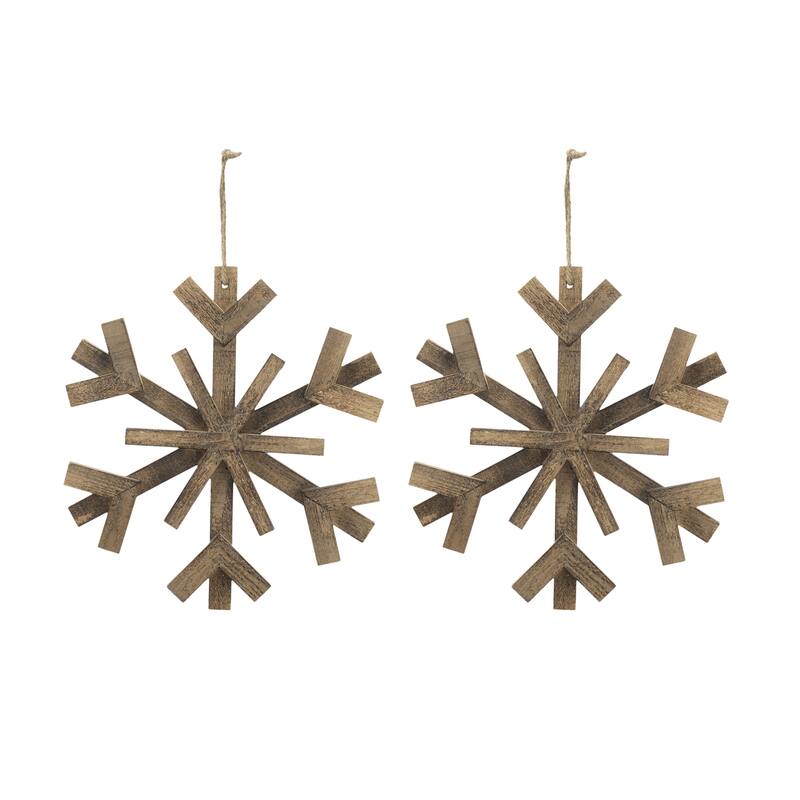 17.7" x 17.7" Large Fir Wood Snowflake Ornaments, Hanging Home Decor Accents for Christmas Tree, Wall Art, Set of 2