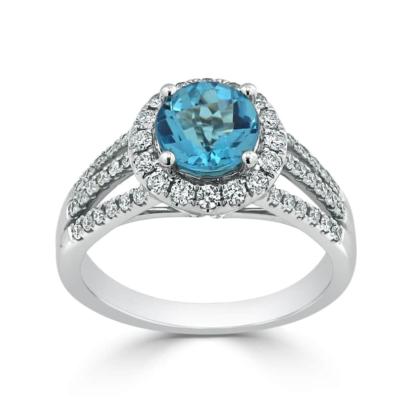 Auriya Modern 1 3/8ct Sky Blue Topaz and Halo Diamond Engagement Ring 1/2cttw 14k Gold