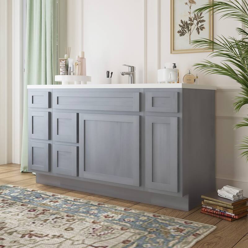 Vanity Art 60" Oak Freestanding Bathroom Vanity Cabinet without Top