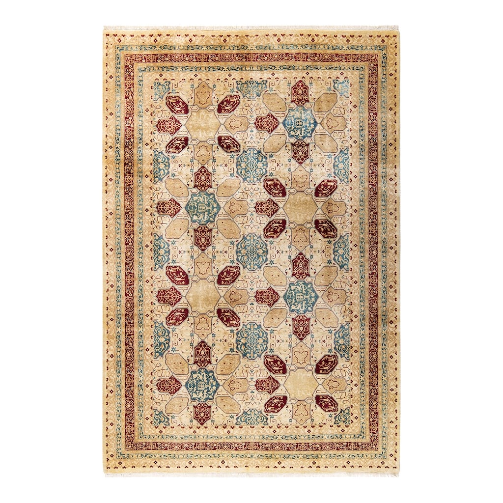 Overton Hand Knotted Wool Vintage Inspired Traditional Mogul Ivory Area Rug - 6' 3" x 9' 3"