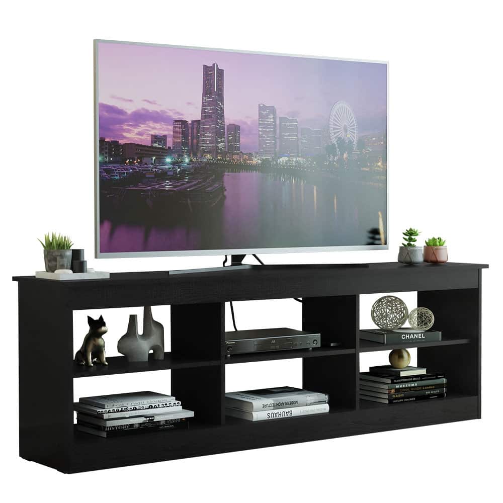 Madesa TV Stand Entertainment Center TV Bench with 6 Open Shelves Easy Cable Management for 65, 75 Inch - 71 inches