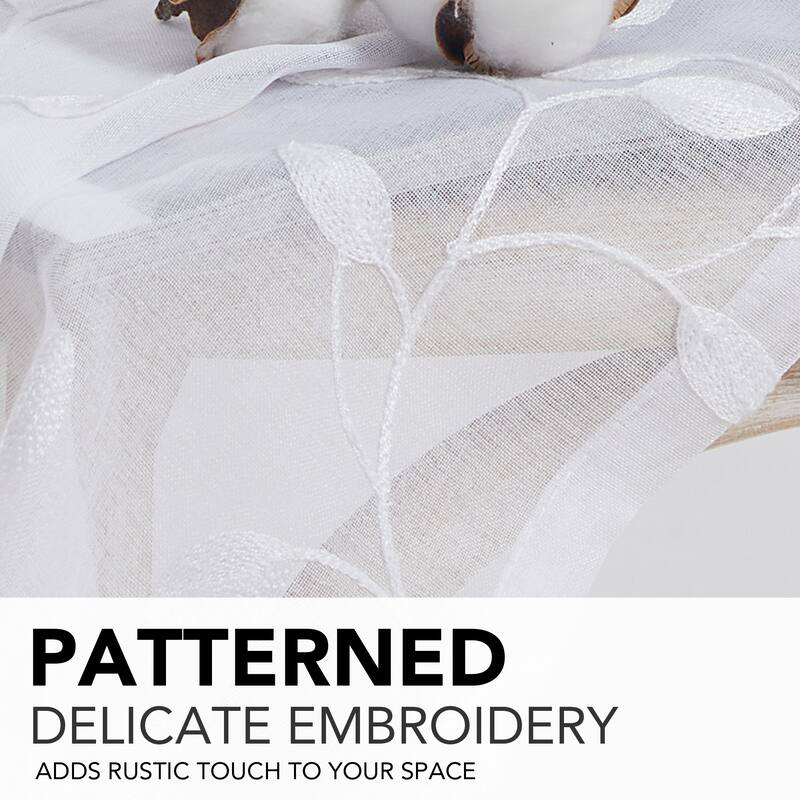 Deconovo Tie up Sheer Curtains Embroidery Pattern Shades