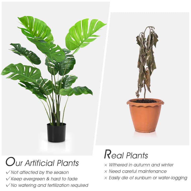 Gymax 2 Pack Artificial Monstera Deliciosa Tree 4ft Faux Plant w/ - See Details
