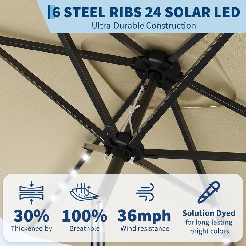 10 x 6.5 ft Solar Rectangular Patio Umbrella, with LED Lights
