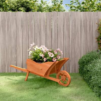 vidaXL Wheelbarrow Planter Natural Wood Solid Fir Wood Large Portable - 17.9 x 50.4 x 16.9