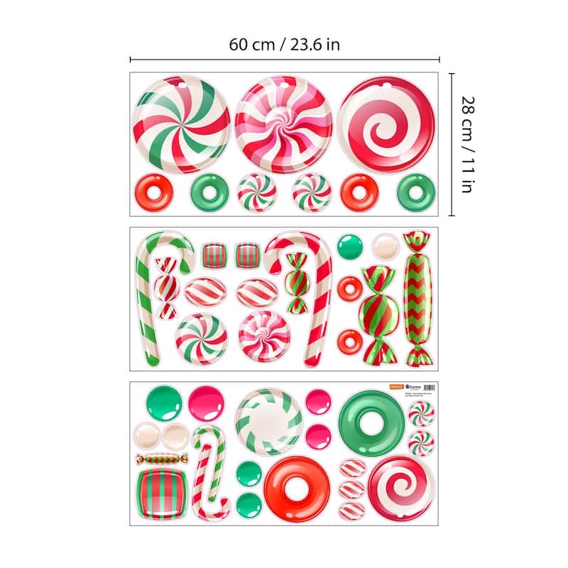 WALPLUS Xmas Peppermint Candy and Sweets Christmas Window Clings Window ...