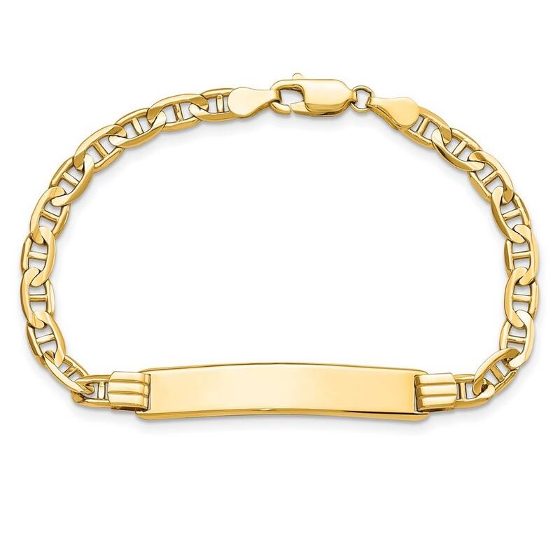 Curata 7mm 14k Yellow Gold Engravable Nautical Ship Mariner Anchor Link ID Bracelet