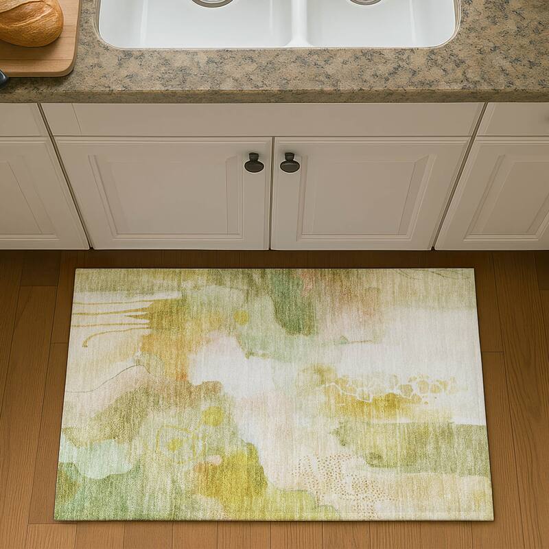 Premium Washable Super Soft Abstract Contemporary Mayfield Rug - Fern - 1'8" x 2'6"