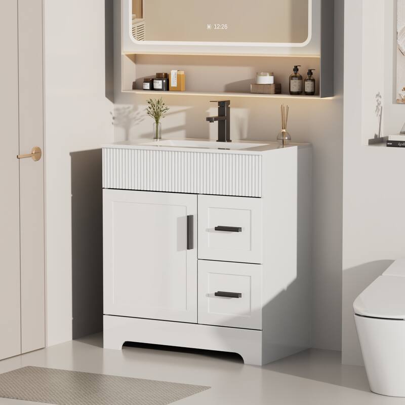 Modern 24/30/36/48" Wave-Line Bathroom Vanity Set with Sink & Faucet