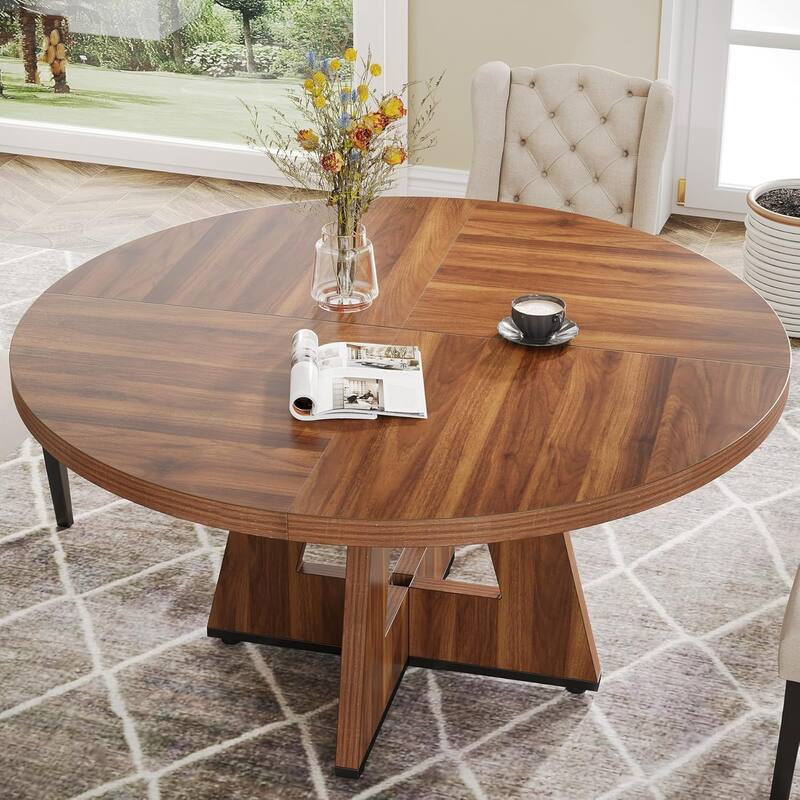 47" Round Dining Table, Wood Top Kitchen Table for Dining/Living Room