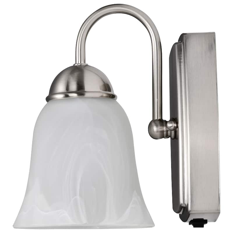 8W LED 1 Light Vanity 3000K Brushed Nickel Alabaster Glass w/ Switch - Brushed Nickel