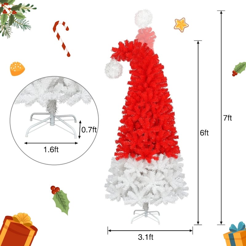 6FT Santa's Hat Shape Artificial Hinged Curved Xmax Christmas Tree with LED Light