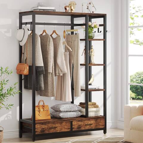 Free-standing Closet Organizer, 79" Coat Rack with 2 Drawers Hall Tree