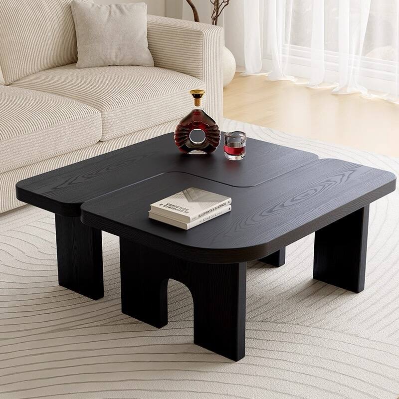 Modern Nesting Coffee Table Set, Black Wood Extendable Center Table with Smooth Surface for Living Room