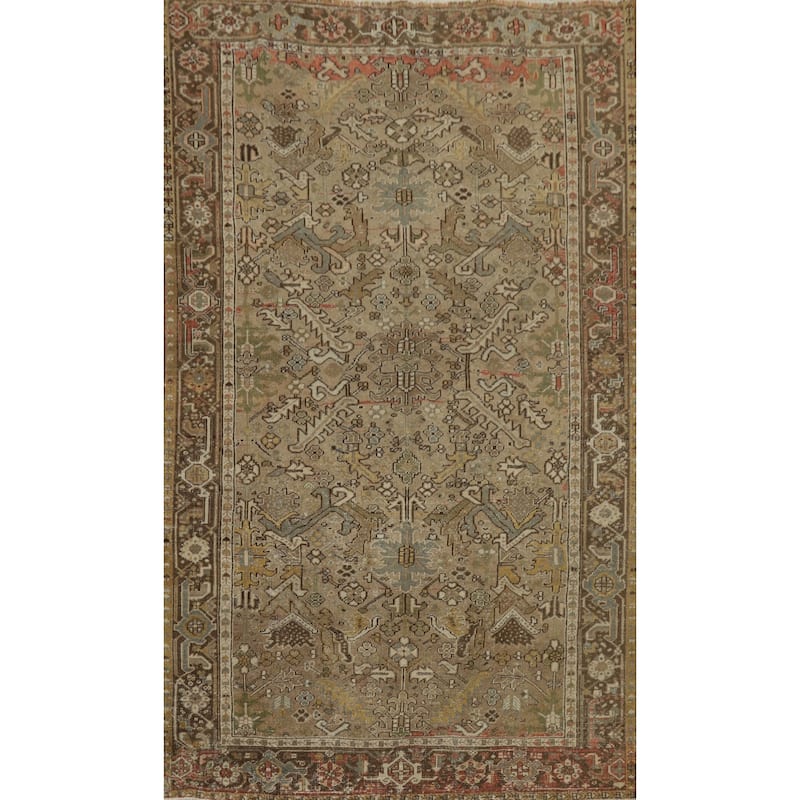 Hand Knotted Oriental 100% Wool Carpet Traditional Geometric Brown Heriz Area Rug - 10' 7'' X 7' 2''