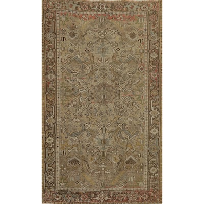 Hand Knotted Oriental 100% Wool Carpet Traditional Geometric Brown Heriz Area Rug - 10' 7'' X 7' 2''