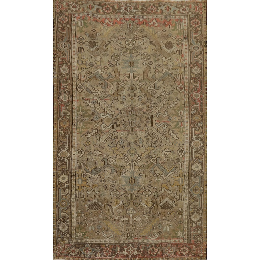 Hand Knotted Oriental 100% Wool Carpet Traditional Geometric Brown Heriz Area Rug - 10' 7'' X 7' 2''