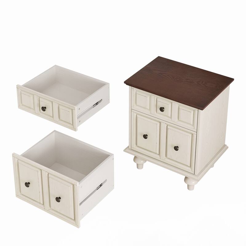 20.47"Vintage Nightstand with 2 Drawers(Antique White)(Set of 2)