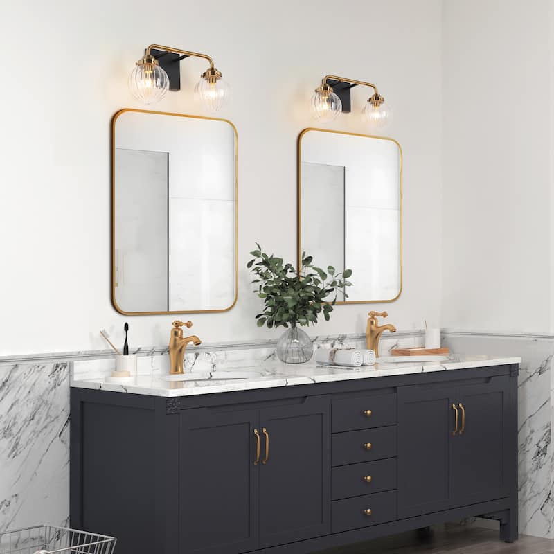 2/3/4-Light Black Gold Bathroom Vanity Light Modern Ribbed Glass Wall Sconces