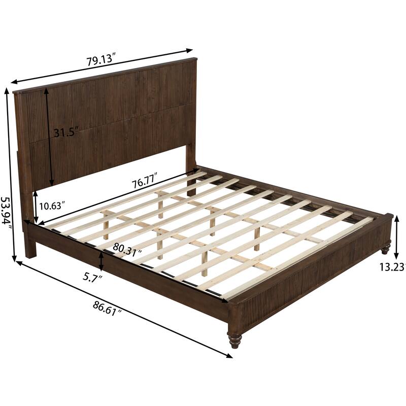 Solid Wood Bed Frame,King Platform Bed Frame with Headboard,Tall Headboard Natural Wood Bed ,No Box Spring Needed