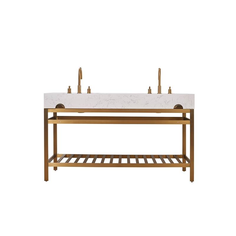 Altair Merano Stainless Steel Vanity Console with Stone Countertop and Mirror