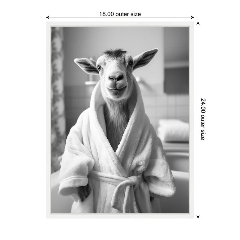 Kate and Laurel Sylvie Goat Bathroom Art Towel Robe Black and White Framed Canvas by The Creative Bunch Studio
