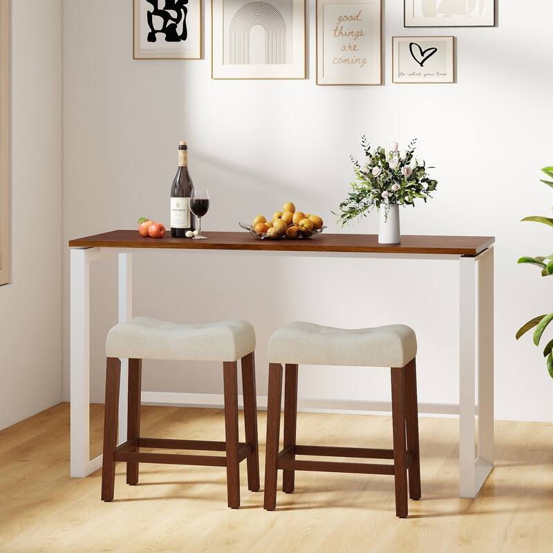 Gymax 24'' Saddle Bar Stools Set of 4 w/ Footrest Rubber Wood Frame