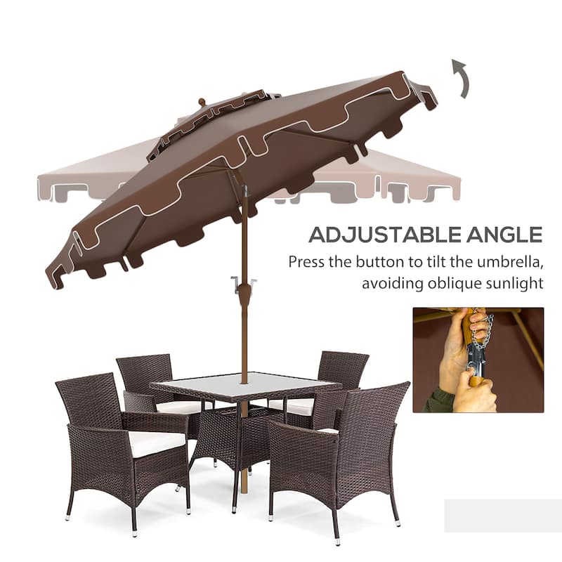 9' Umbrella with Push Button Tilt and Crank,Double Top Ruffled,8 Ribs