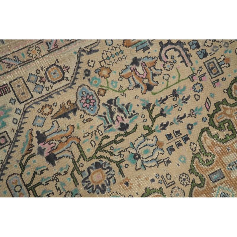 Hand Knotted Oriental 100% Wool Carpet Traditional Floral Beige & Ivories Tabriz Area Rug - 11' 2'' X 8' 1''