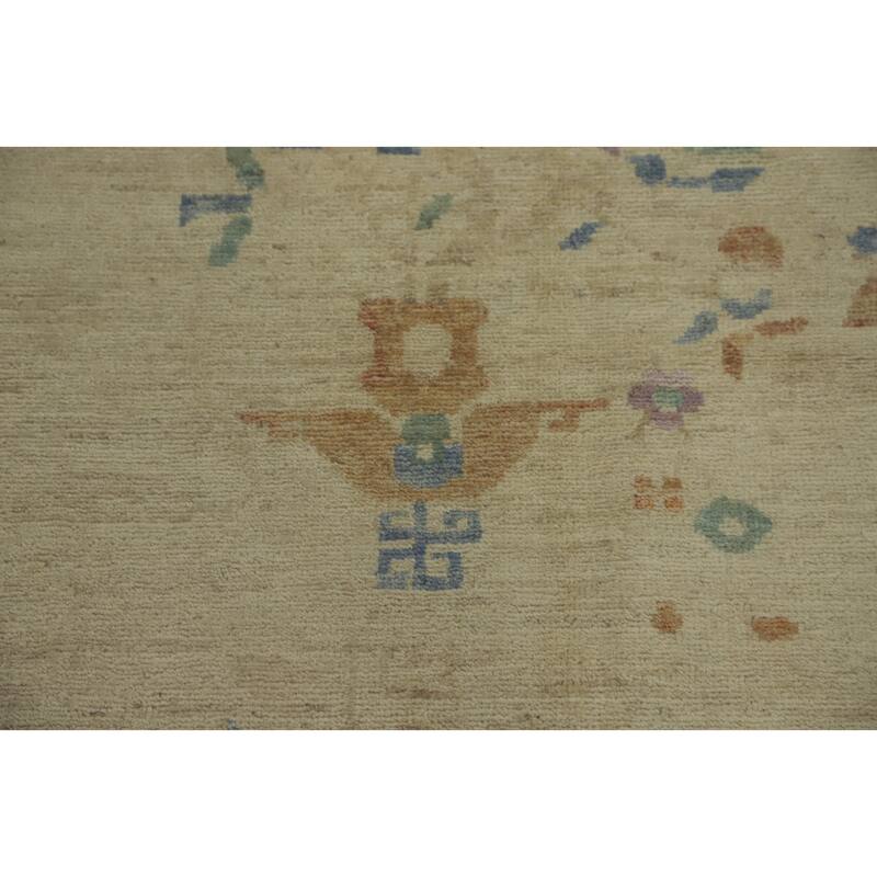 Hand Knotted Oriental 100% Wool Carpet Traditional Floral Beige & Ivories Art Deco Area Rug - 6' 9'' X 7' 1''