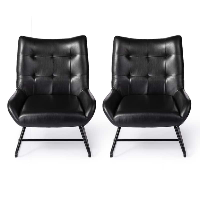 Glitzhome Set of 2 35.5"H Leatherette Wingback Accent Chairs With Metal Legs