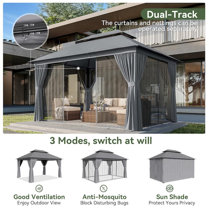 12‘x10'/13'x10' Outdoor Gazebo for Patio, Metal Frame Canopy with Double Roofs