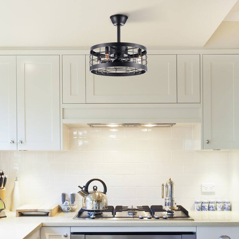 CO-Z 18-Inch 8-Blade Industrial Ceiling Fan w Lights, Remote Control - Black - Black