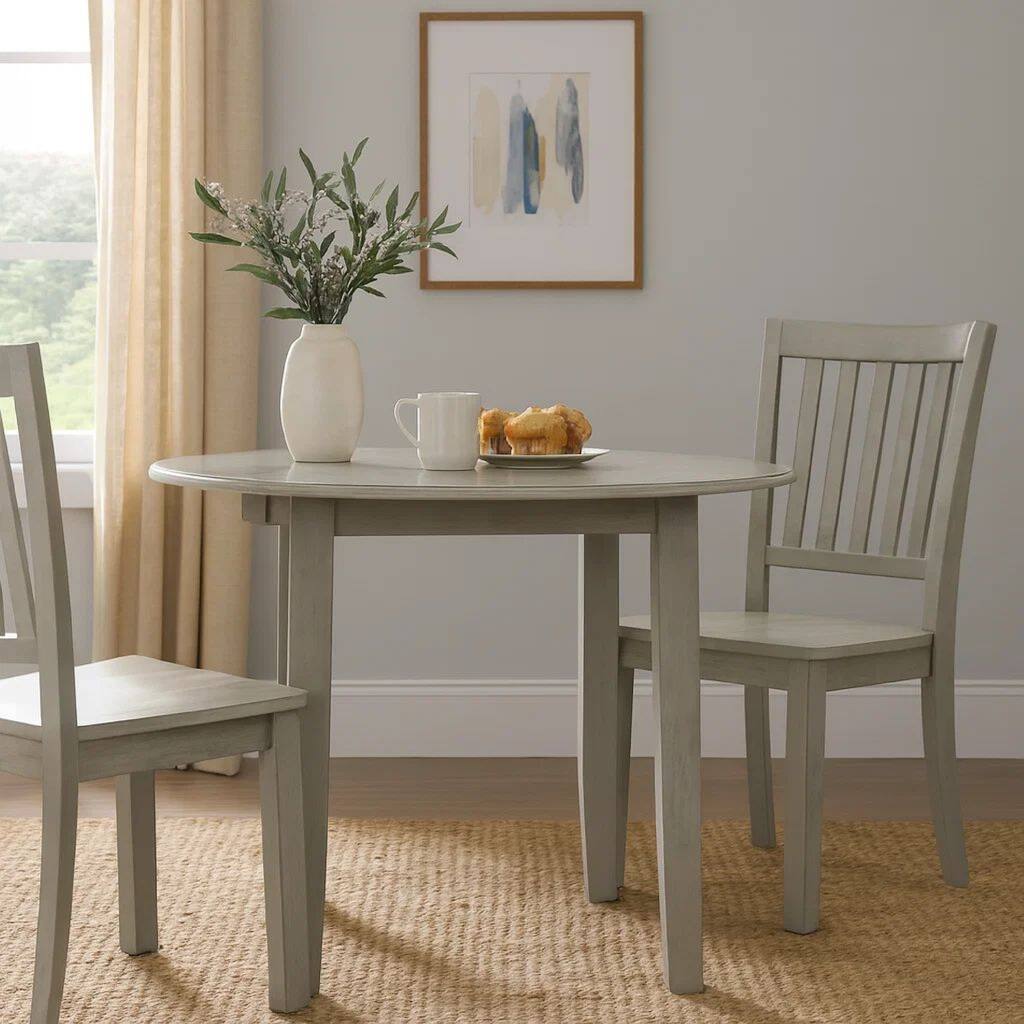 Pane 47 Inch Rounded Wood Dining Table, Smooth Gray Finish, Tall Block Legs