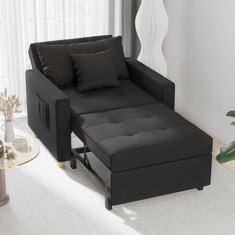 AECOJOY Adjustable Sleeper Chair Bed 3-in-1 Convertible Futon Sofa - Black