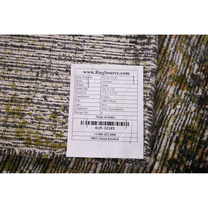 Abstract Indian Area Rug Hand-Knotted Wool Carpet - 5'0"x 7'11"