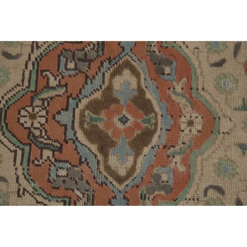 Gray Geometric Tabriz Persian Vintage Area Rug Handmade Wool Carpet - 9'10"x 12'11"