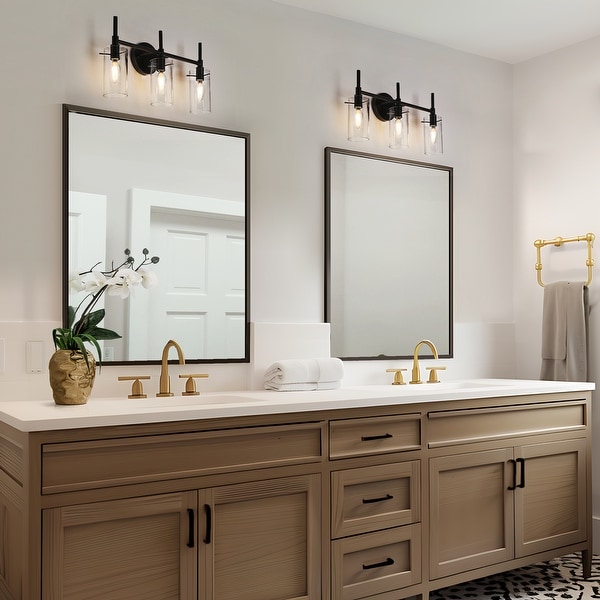 Alva Black Gold Modern Vanity Lights 3-Light Cylinder Clear Glass