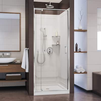 DreamLine Flex 36 in. D x 36 in. W x 76 3/4 in. H Pivot Shower Door, Shower Base and Backwall Kit - 36" x 36"