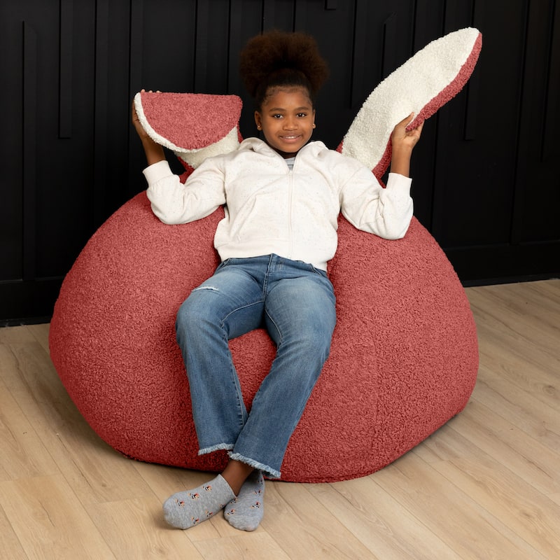 Raven-Symoné Home HopSeat Bunny - Oval Shaped Large Bean Bag Chair with Ears, Ultra Soft Shearling