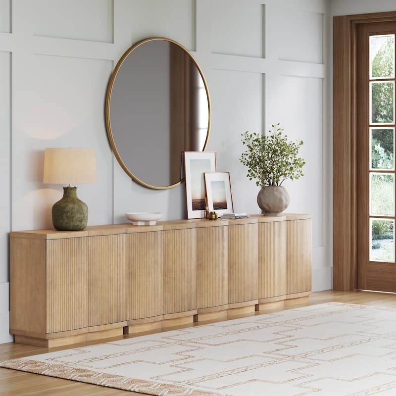 Tambellini Mid Century Modern Accent Cabinet with Doors or Media Storage Cabinet for Living Room with Solid Wood Base