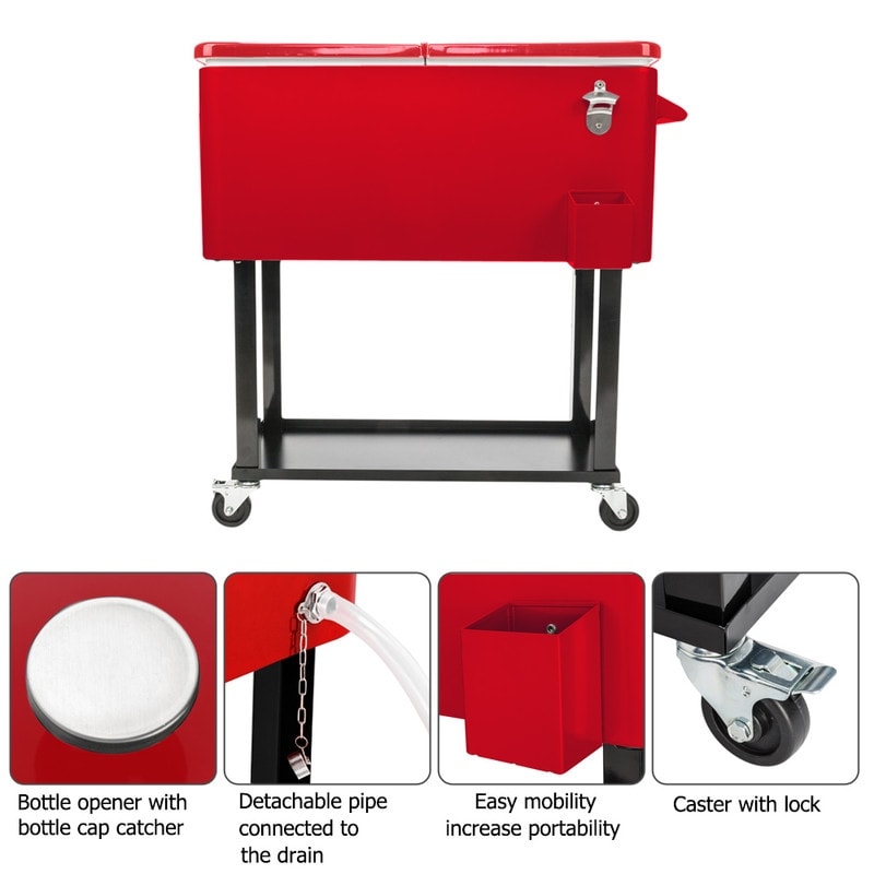 Ice Chest Cooler Cart Red