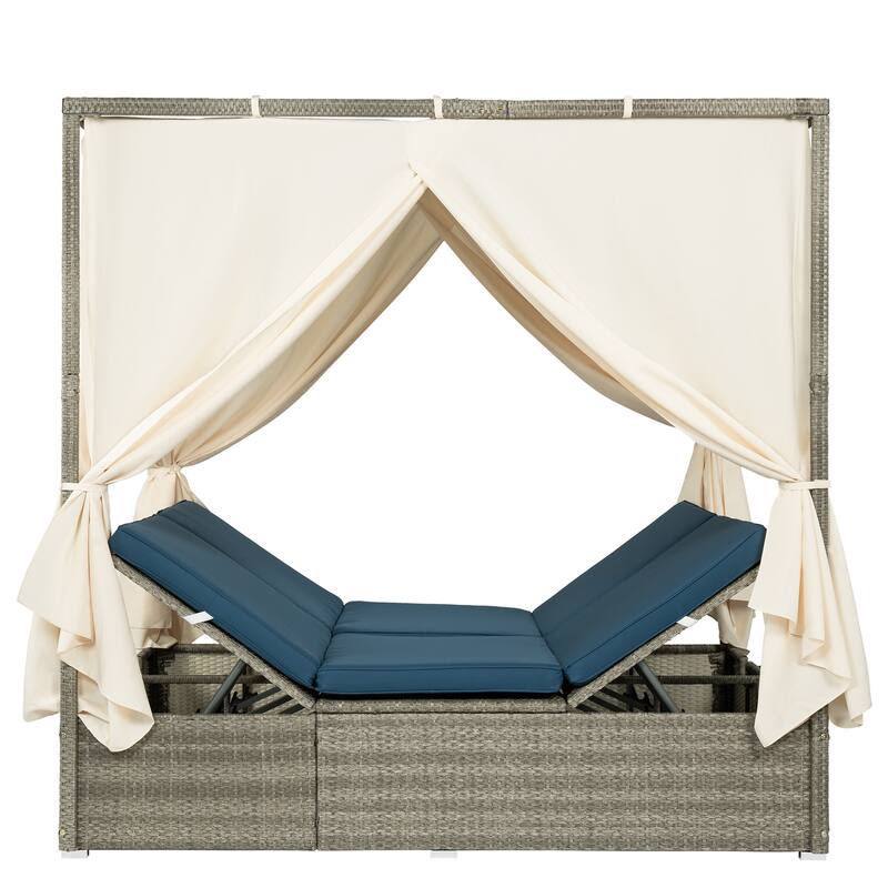High Comfort Style Adjustable Sun Bed with Curtain for Patio, Balcony or Backyard
