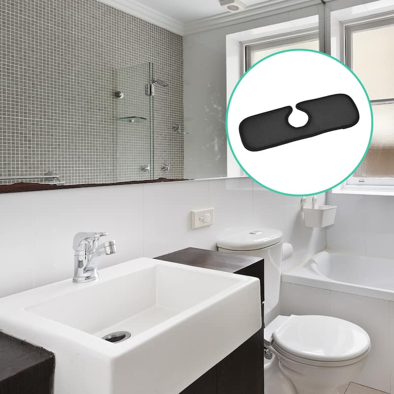 2pcs Faucet Mat Sink Splash Guard behind Faucet Handle Drip Water Catcher Black