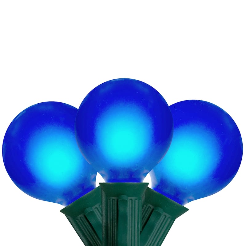 Set of 15 Satin G50 Globe Christmas Lights - Green Wire - 14.75' - Blue
