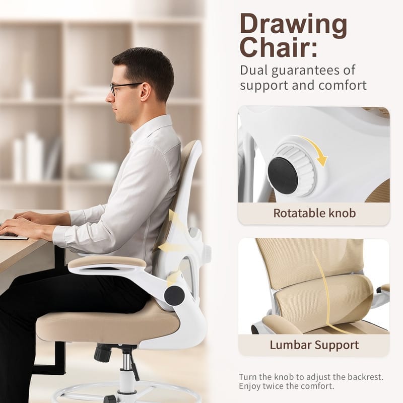 Breathable Mesh Tall Office Chair Drafting Chair With Adjustable Footrest Ring