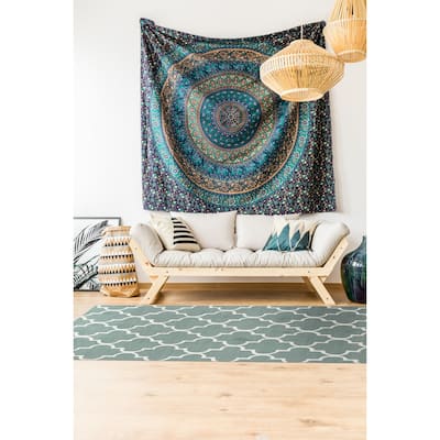 Hand-Tufted Traditional Moroccan Trellis Green Wool Area Rug - Timeless Elegance and Classic Design - 5' x 7'