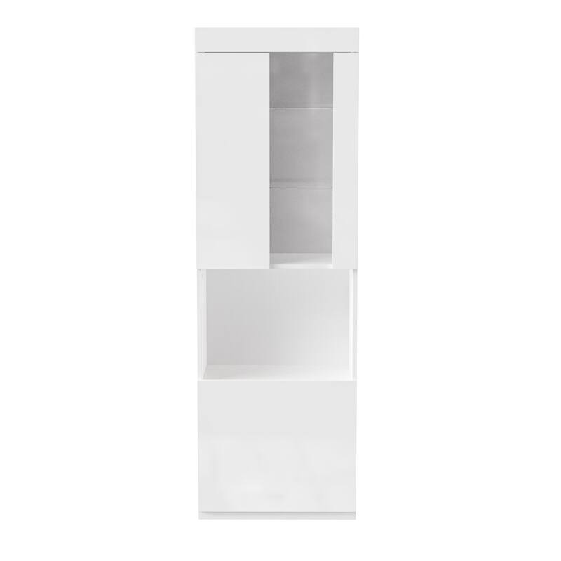 High Gloss Storage Cabinet with LED Lights and Acrylic Door, Tall Pantry Display Cabinet - 21.6" W × 13.7" D × 66.9" H