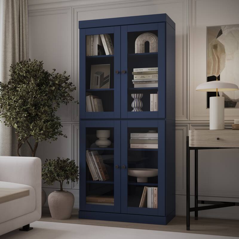 100% Solid Wood 6-Shelf Bookcase with Optional Doors by Palace Imports - 4 Dr Glass - Navy