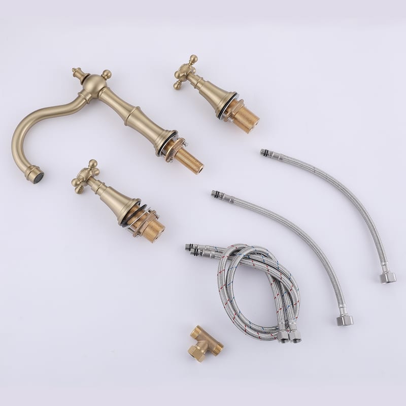 7.9"H Solid Brass Widespread 2-Handle Bathroom Sink Faucet